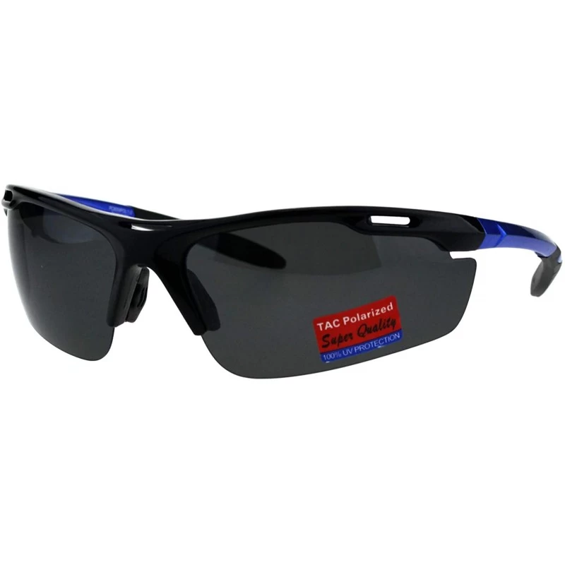 TAC Polarized Lens Mens Sports Sunglasses Half Rim Wrap Around Light 1.0mm  - Black Blue - CY18R40D7O3