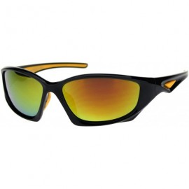 Rectangular Mens Classic 90s Aerodynamic Plastic Sport Warp Around Sunglasses - Black Yellow Fuchsia Mirror - CJ18RNM28YA $23.39