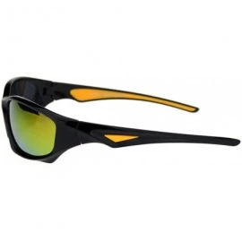 Rectangular Mens Classic 90s Aerodynamic Plastic Sport Warp Around Sunglasses - Black Yellow Fuchsia Mirror - CJ18RNM28YA $9.04