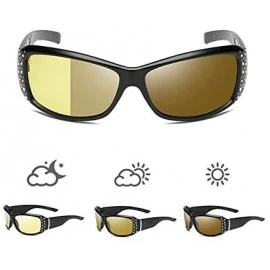 Rectangular Photochromic+ HD Polarized + Night Vision Rhinestone Rectangular Safety Sunglasses Glasses For Women - White - C0...
