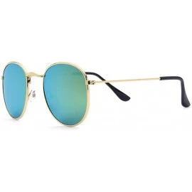 Goggle Round Metal Frame Polarized Mirrored Sunglasses - Blue - CU18WCMIKKG $11.15