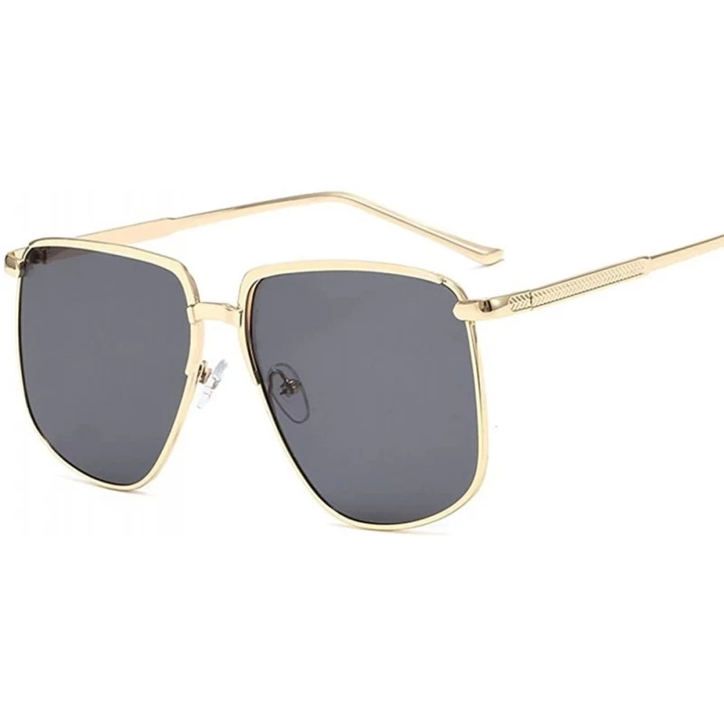 Round Women Fashion Summer Anti UV Large Frame Sunglasses for Round Face - Gold Frame Gray Lens - CO18WU2HTKL $12.48