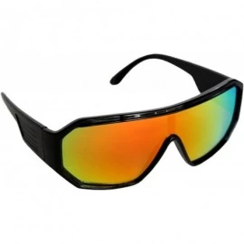 Shield Retro Black Frame Red-Orange Lens Shield Sunglasses - CT1893ZOWRQ $39.00