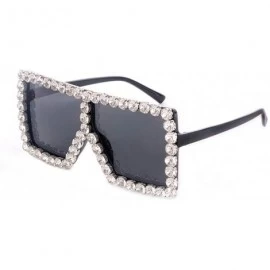Square Oversized Sunglasses Personality Rhinestone Decoration - White&black - C918UDTYOOE $26.72