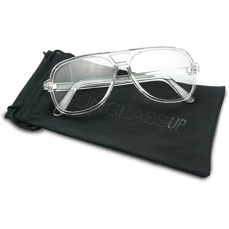 Oval Full Transparent 80's/90's Flat Top Clear Lens Square Hip Hop DJ Aviator Glasses Vintage Inspired - Transparent - CO186S...