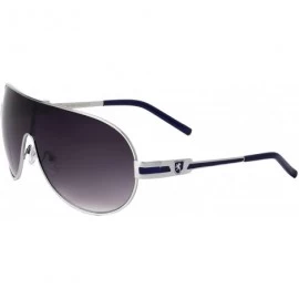 Shield Color Line Temple Ear Curved One Piece Shield Lens Sunglasses - Smoke Silver Blue - CJ199IK6CAE $35.80