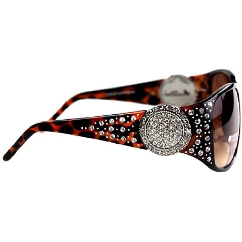 Rectangular Womens Rhinestone Concho Sunglasses (BROWN CHEETAH - BROWN) - C8182DY9E8G $33.89