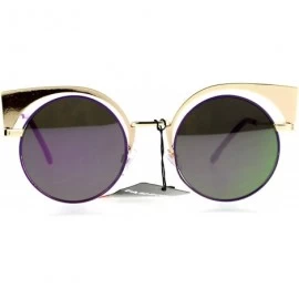 Cat Eye Color Mirror Metal Eyebrow Cat Eye Round Circle Lens Sunglasses - Gold Purple - CB12LXI4DX9 $13.26