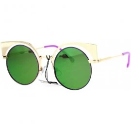 Cat Eye Color Mirror Metal Eyebrow Cat Eye Round Circle Lens Sunglasses - Gold Purple - CB12LXI4DX9 $13.26
