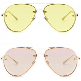 Oversized Oversized Aviator Sunglasses Vintage Retro Gold Metal Frame Colorful Lenses 62mm - Clear Yellow + Pink - CM18RUHOU9...