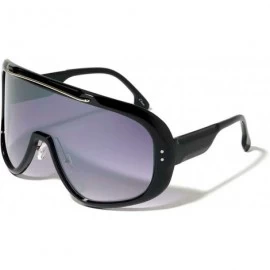 Goggle Futuristic Oversized Shield One Piece Lens Wrap Around Sunglasses - Black & Gold Frame - CP192K2SECT $22.88
