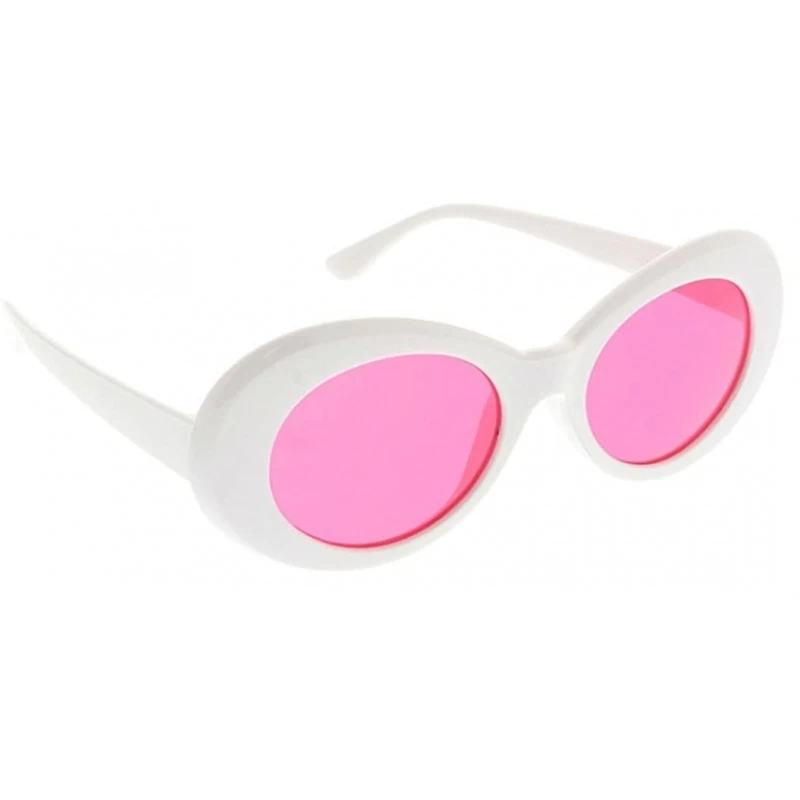 Round Oval Round Retro Sunglasses Color Tint or Smoke Lenses - White- Pink - CX187W5NUUA $7.00