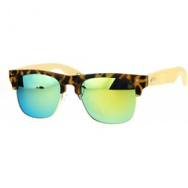 Square Real Bamboo Temple Sunglasses Square Matted Top Mirror Lens UV 400 - Tortoise (Yellow Mirror) - C2183Z8R4CM $24.51