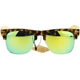 Square Real Bamboo Temple Sunglasses Square Matted Top Mirror Lens UV 400 - Tortoise (Yellow Mirror) - C2183Z8R4CM $13.03