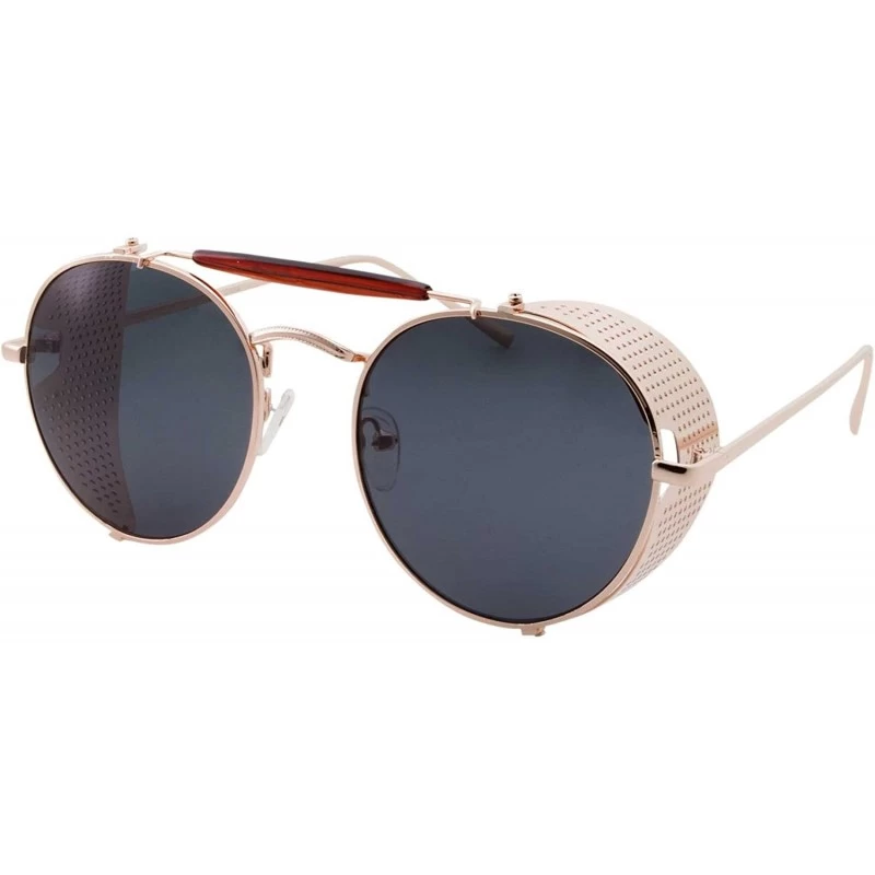 Shield Vintage Retro Circle Steampunk Sunglasses Glasses - Gold With Black Lens - CD183N6AGKX $34.55