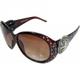 Rectangular Women Sunglasses UV 400 Western Floral Concho Bling Bling Collection Ladies Sunglasses - Coffee-five Star Badge -...