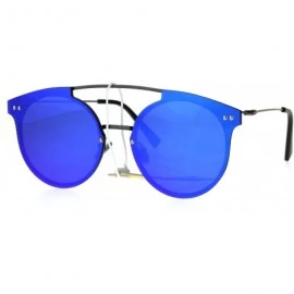 Rimless Womens Rimless Round Horned Panel Lens Hipster Sunglasses - Blue Mirror - CG186H58SYX $25.84