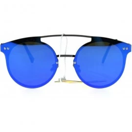 Rimless Womens Rimless Round Horned Panel Lens Hipster Sunglasses - Blue Mirror - CG186H58SYX $16.76