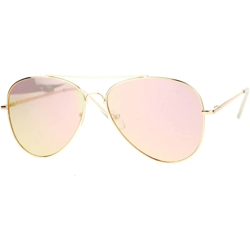 Aviator Womens Flat Aviator Sunglasses Gold Spring Hinge Metal Frame Pink Mirror Lens - C4188NZR2Y0 $11.27