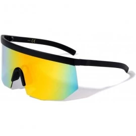 Rimless Durban Sport Round Shield Fashion Sunglasses - Black Metallic Yellow - C2196IC890S $26.08