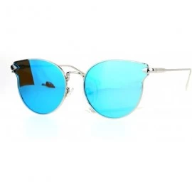 Wayfarer Mirrored Mirror Flat Lens Metal Horn Rim Hipster Sunglasses - Silver Blue - CB12IS30CWD $13.41