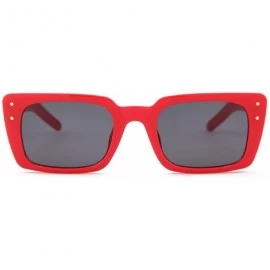 Goggle Retro Vintage Square Women Sunglasses Small Plastic Frame with Rivet - Red Frame/Grey Lens With Rivets - CX18XTWR8TS $...