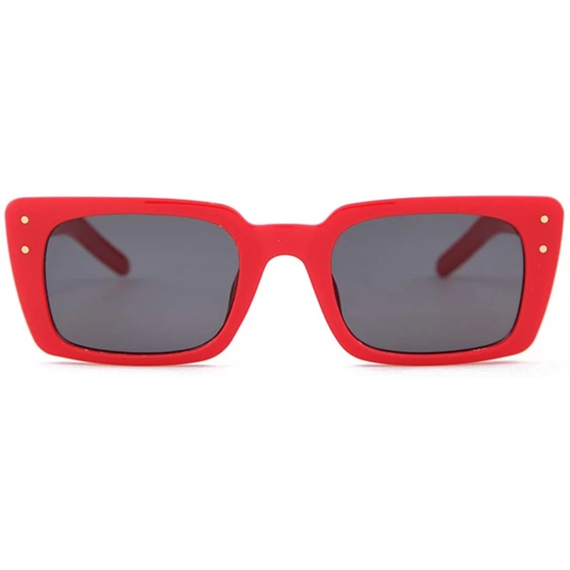 Goggle Retro Vintage Square Women Sunglasses Small Plastic Frame with Rivet - Red Frame/Grey Lens With Rivets - CX18XTWR8TS $...