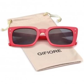 Goggle Retro Vintage Square Women Sunglasses Small Plastic Frame with Rivet - Red Frame/Grey Lens With Rivets - CX18XTWR8TS $...