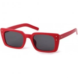 Goggle Retro Vintage Square Women Sunglasses Small Plastic Frame with Rivet - Red Frame/Grey Lens With Rivets - CX18XTWR8TS $...