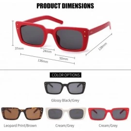 Goggle Retro Vintage Square Women Sunglasses Small Plastic Frame with Rivet - Red Frame/Grey Lens With Rivets - CX18XTWR8TS $...