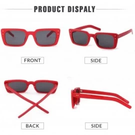 Goggle Retro Vintage Square Women Sunglasses Small Plastic Frame with Rivet - Red Frame/Grey Lens With Rivets - CX18XTWR8TS $...