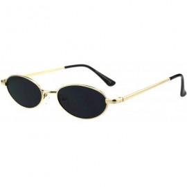 Oval Skinny Oval Metal Frame Sunglasses Womens Trendy Fashion Color Lens UV 400 - Gold (Black) - CT18QLLM9DW $23.14