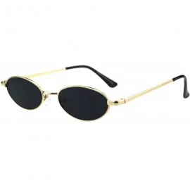 Oval Skinny Oval Metal Frame Sunglasses Womens Trendy Fashion Color Lens UV 400 - Gold (Black) - CT18QLLM9DW $20.66