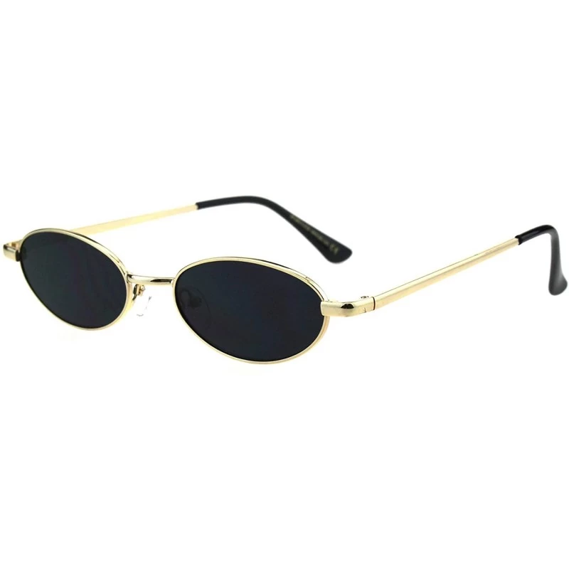 Oval Skinny Oval Metal Frame Sunglasses Womens Trendy Fashion Color Lens UV 400 - Gold (Black) - CT18QLLM9DW $20.66