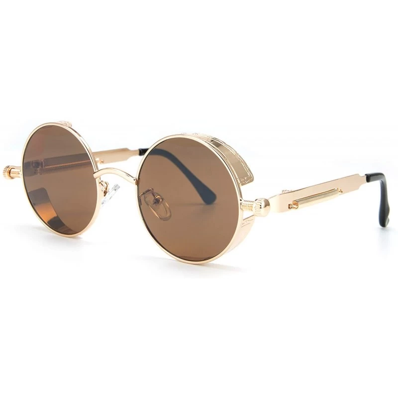 Round Vintage Metal Round Sunglasses UV Protection for Men Women - Brown Lens - CP196R9OK7M $10.95
