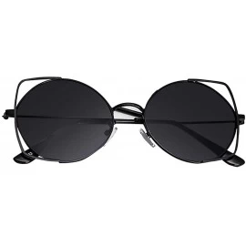 Cat Eye Sunglasses for Women - Cat Eye Mirrored Flat Lenses Metal Frame Sunglasses - Black - CH18S38A0XN $15.32