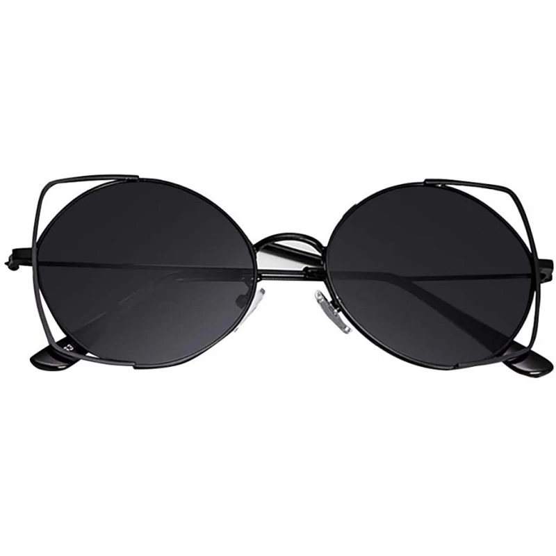 Cat Eye Sunglasses for Women - Cat Eye Mirrored Flat Lenses Metal Frame Sunglasses - Black - CH18S38A0XN $9.66