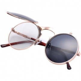 Shield Vintage Round Flip Up Sunglasses for Men Women Juniors John Lennon Style Circle Sun Glasses - CY184EXRRKR $32.84
