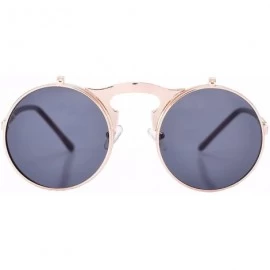 Shield Vintage Round Flip Up Sunglasses for Men Women Juniors John Lennon Style Circle Sun Glasses - CY184EXRRKR $14.02
