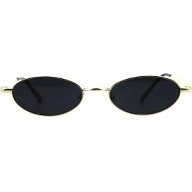 Oval Skinny Oval Metal Frame Sunglasses Womens Trendy Fashion Color Lens UV 400 - Gold (Black) - CT18QLLM9DW $20.66