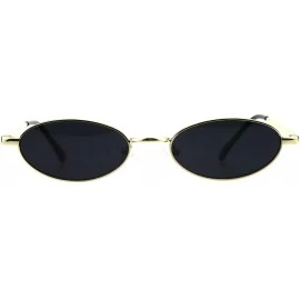 Oval Skinny Oval Metal Frame Sunglasses Womens Trendy Fashion Color Lens UV 400 - Gold (Black) - CT18QLLM9DW $11.30