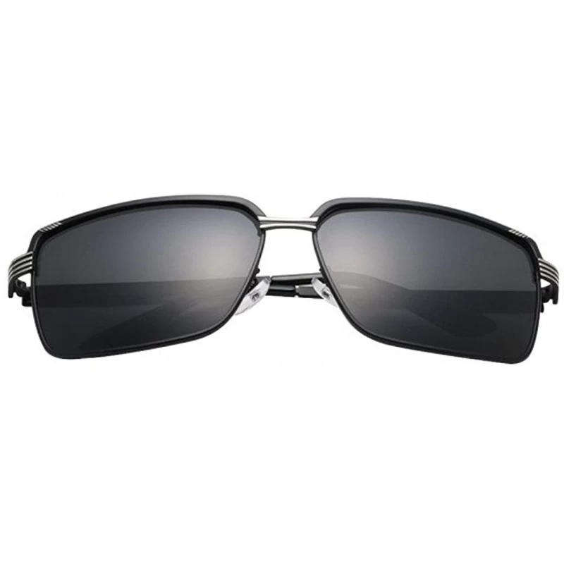 Square Men's Stylish Reflective Goggle Eyeglasses Polarized Sunglasses - Black - CD188CWTQ8A $44.07