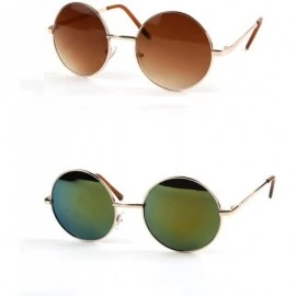 Round John Lennon 60's Vintage Round Hippie Sunglasses P2012 - 2 Pcs Gold-gradientbrown & Gold-greenmirror - CS12GJFM9F5 $15.23