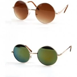 Round John Lennon 60's Vintage Round Hippie Sunglasses P2012 - 2 Pcs Gold-gradientbrown & Gold-greenmirror - CS12GJFM9F5 $27.55