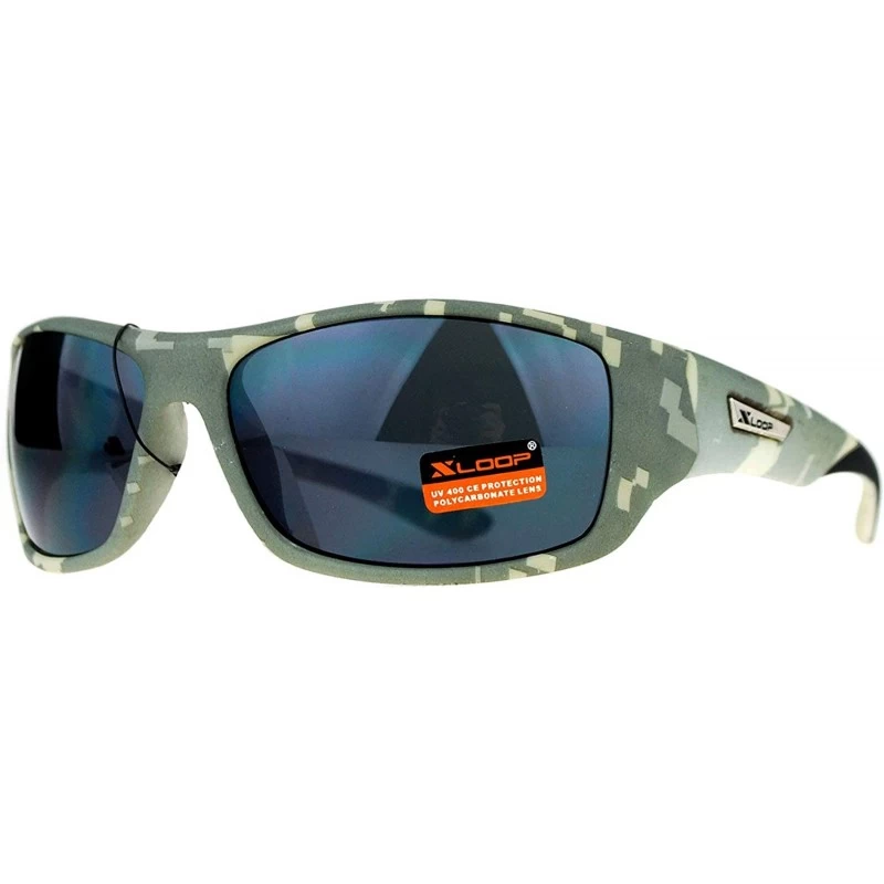 Rectangular Xloop Mens Sunglasses Matted Camo Camouflage Print Rectangular Shades - Gray Camo - C81875OOH5D $12.94