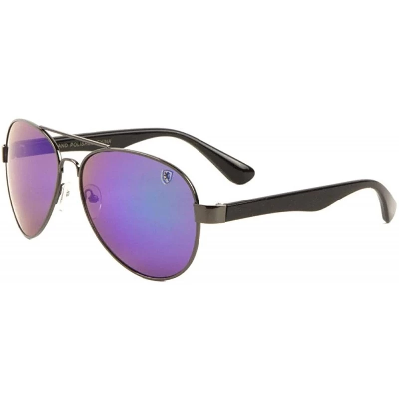 Aviator Color Mirror Thick Frame Classic Round Aviator Sunglasses - Blue Gunmetal - CZ199HXZ822 $19.44