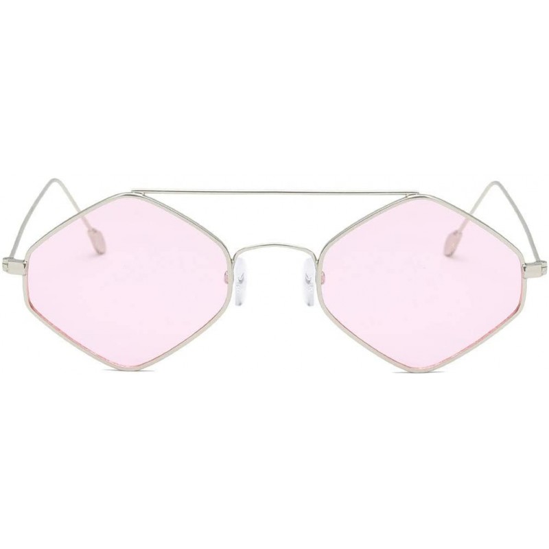 Cat Eye Sunglasses Polygon Vintage Glasses - Pink - CN18UCE2DGA $15.46