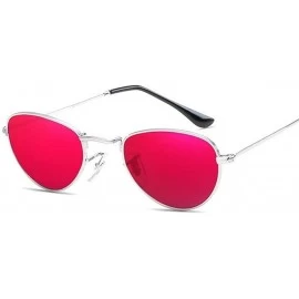 Oval Women Round Sunglasses Retro Sun Glasses For Girls Female Oval Sunglass Mirror - Silver Red - CX1999MR67R $10.70