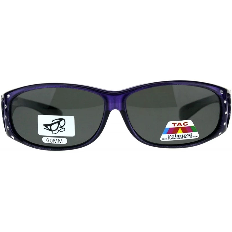 Oversized Polarized Womens Rhinestone Bling Fit Over Rectangular 60mm Sunglasses - Purple Black - CI18D46A8AE $13.05
