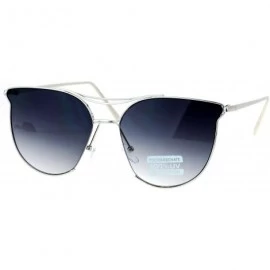 Butterfly Womens Exposed Flat Panel Lens Retro Metal Horn Rim Sunglasses - Silver Smoke - C812MZB4GC2 $14.93